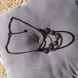 Vintage layered black chain necklace with clear jewels